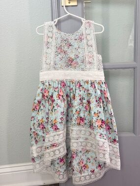 Trish Scully floral hi-low dress for girls - 4T Blue, Pink, White lace